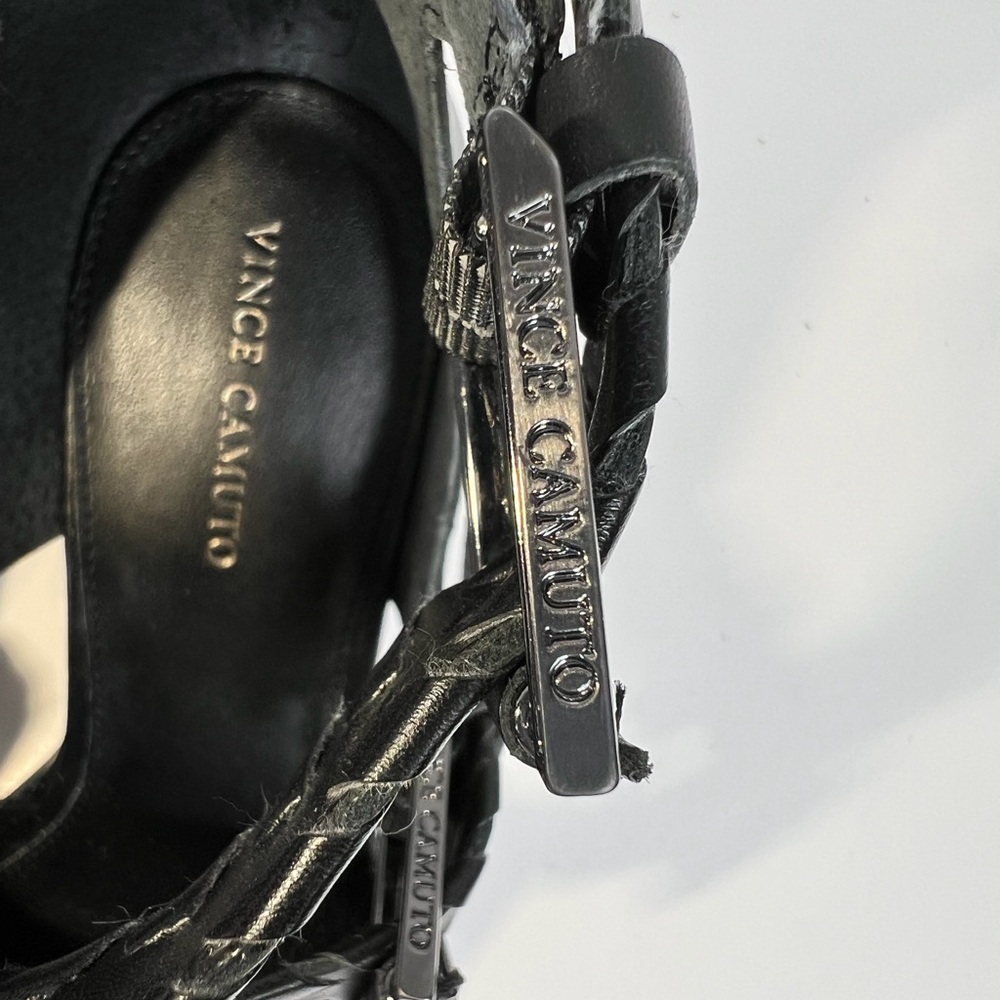 Vince Camuto Suraylin Black Leather Buckle Block Heel Sandals 8.5 Gladiator - Picture 9 of 14